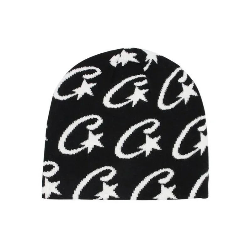 Knitted Hat Couple Hip-hop Trendy Beanie Letter Jacquard Women Male Winter Warm Wool Balaclava