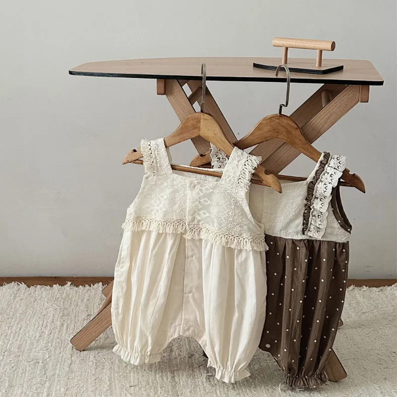 

2024 летние детские комбинезоны для девочек, милые кружевные лоскутные комбинезоны для новорожденных принцесс, комбинезоны без рукавов для маленьких девочек