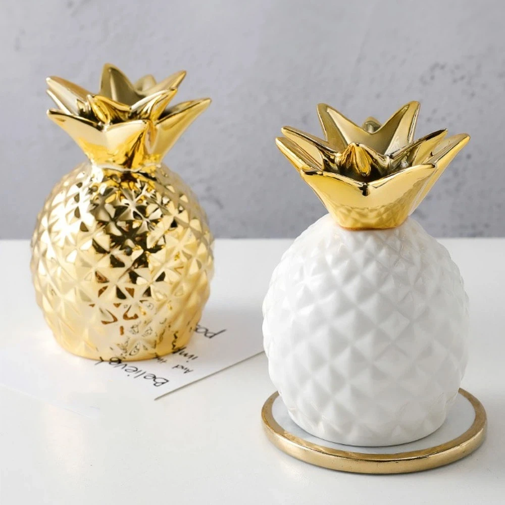 Tirelire ananas en céramique, dorure, haricots dorés, tirelire, décoration pour la maison ou le bureau_voghion.com