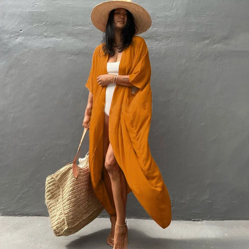 

2023 Spring Summer New Encryption Sunscreen Cardigan Bikini Cover-up Swimsuit Sunscreen Jacket Seaside Holiday Skirt Yellow