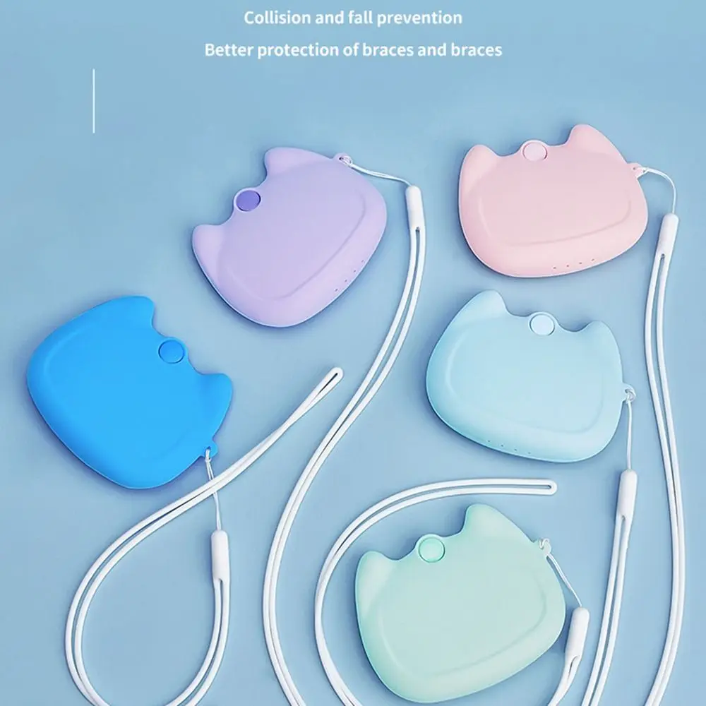 Cartoon Cat Silicone Retainer Case Drain Holes Soft Denture Storage Box Portable Washable False Teeth Protective Case