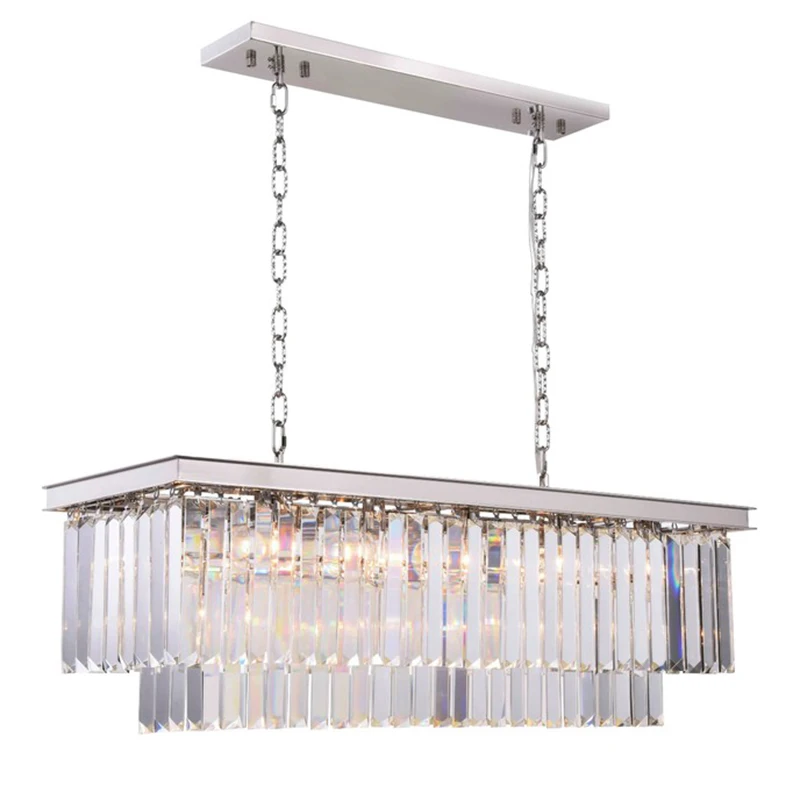 

Modern Crystal Chandelier For Dining Room Rectangle Design Kitchen Island Light Fixtures Chrome Led Cristal Lamp