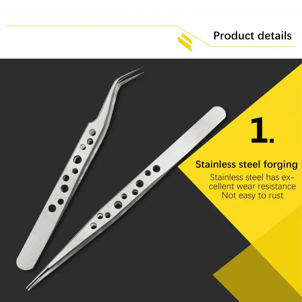 Description Picture 4 of itemStainless Steel Tweezers Set Precision Industrial Tweezers Anti-static Magnetic Forceps Soldering Phone Repair Hand Tools Sets