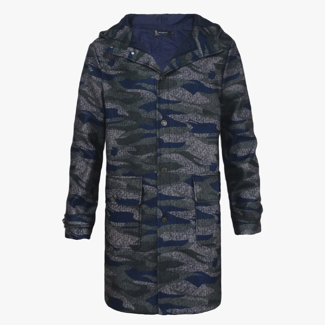 Casual Fishing Coats with Hooded Turndown Collar Top Jackets Wool And Camouflage Single-breasted Men's Clothing  For Winter