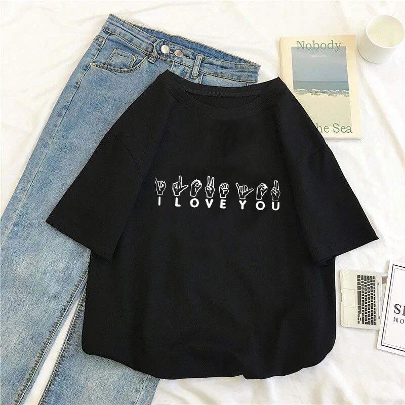 100% Cotton Summer New Product Love Gesture Dance Print Short-Sleeved Neutral Round Neck 14-Color T-Shirt Casual Daily Top white t shirt for men