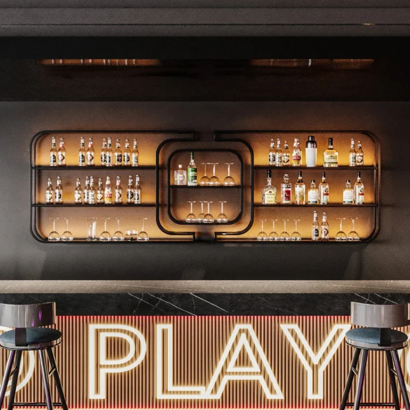 new wine bar counter wall-mounted wine rack against the wall wrought iron display stand cabinet red rack storage