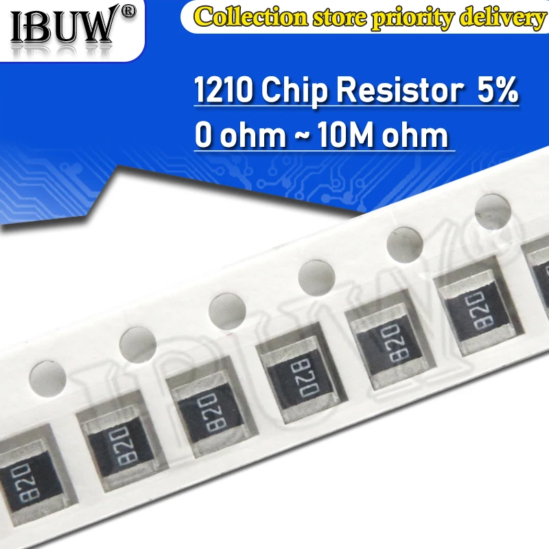 1210 5% 1/2W SMD Chip Resistor 0R-10M 0 10 100 220 470 ohm 0R 10R 100R 220R 470R 1K 2.2K 4.7K 10K 100K 1M 10M 100pcs