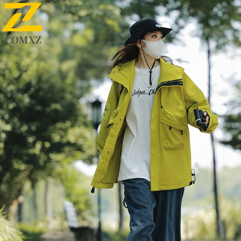 Men's Spring Autumn Workwear Korean Style Jacket Windproof Breathable Hooded Parka with Multi-Pockets Outdoor Sport Casual Wear