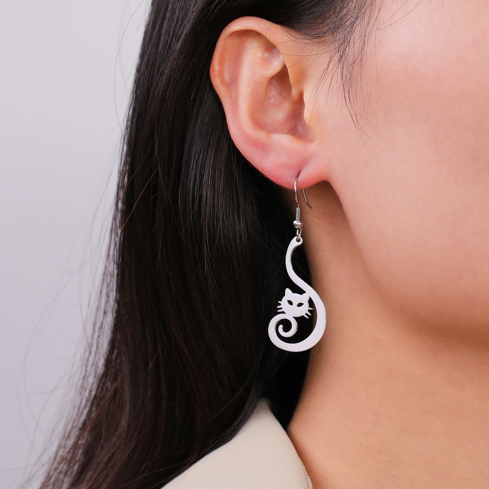 New In Stainless Steel Cat Drop Earrings Cute Animal Earring for Girls Waterproof Jewelry - PeticaDeals