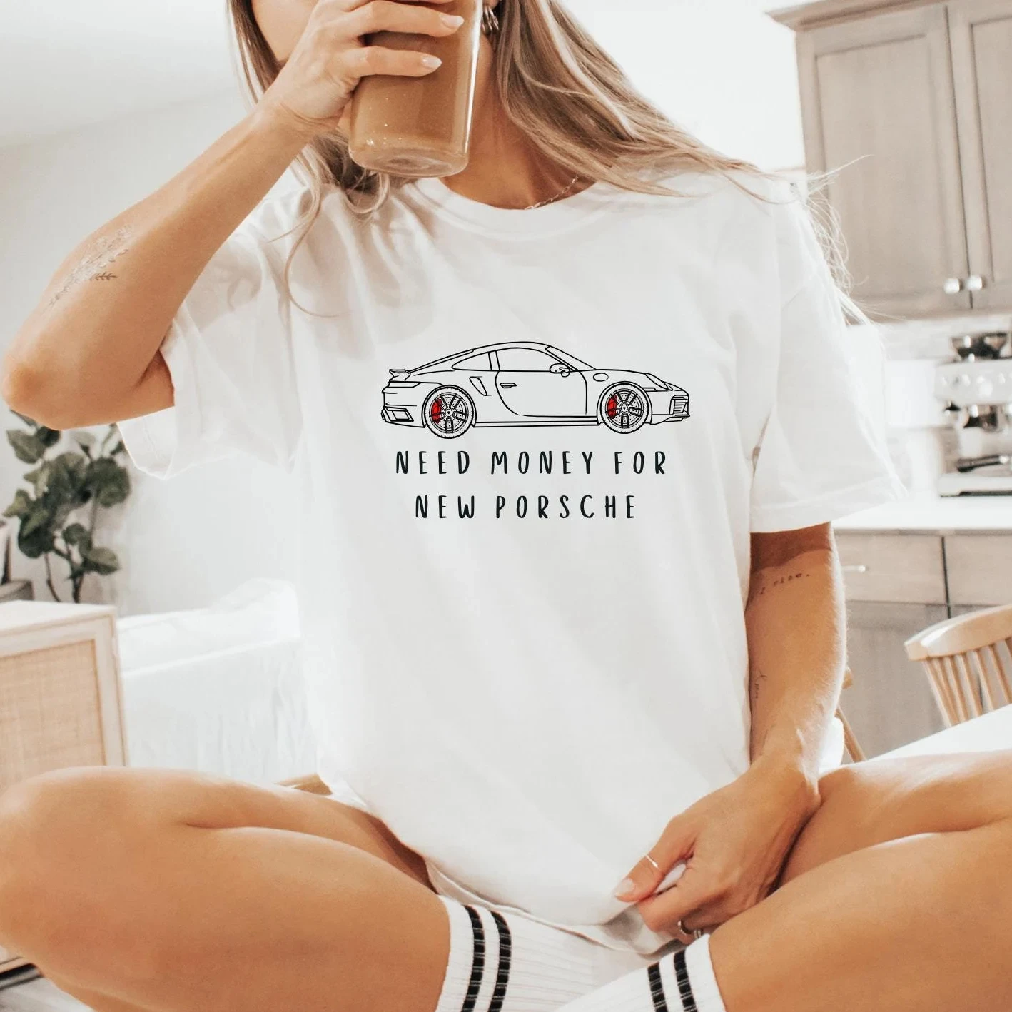 2025 Need Money for New Porsche T Shirt Men Women Cotton Tees Short Sleeve Brand T-shirt High Quality Summer Y2k Tops Streetwear 2