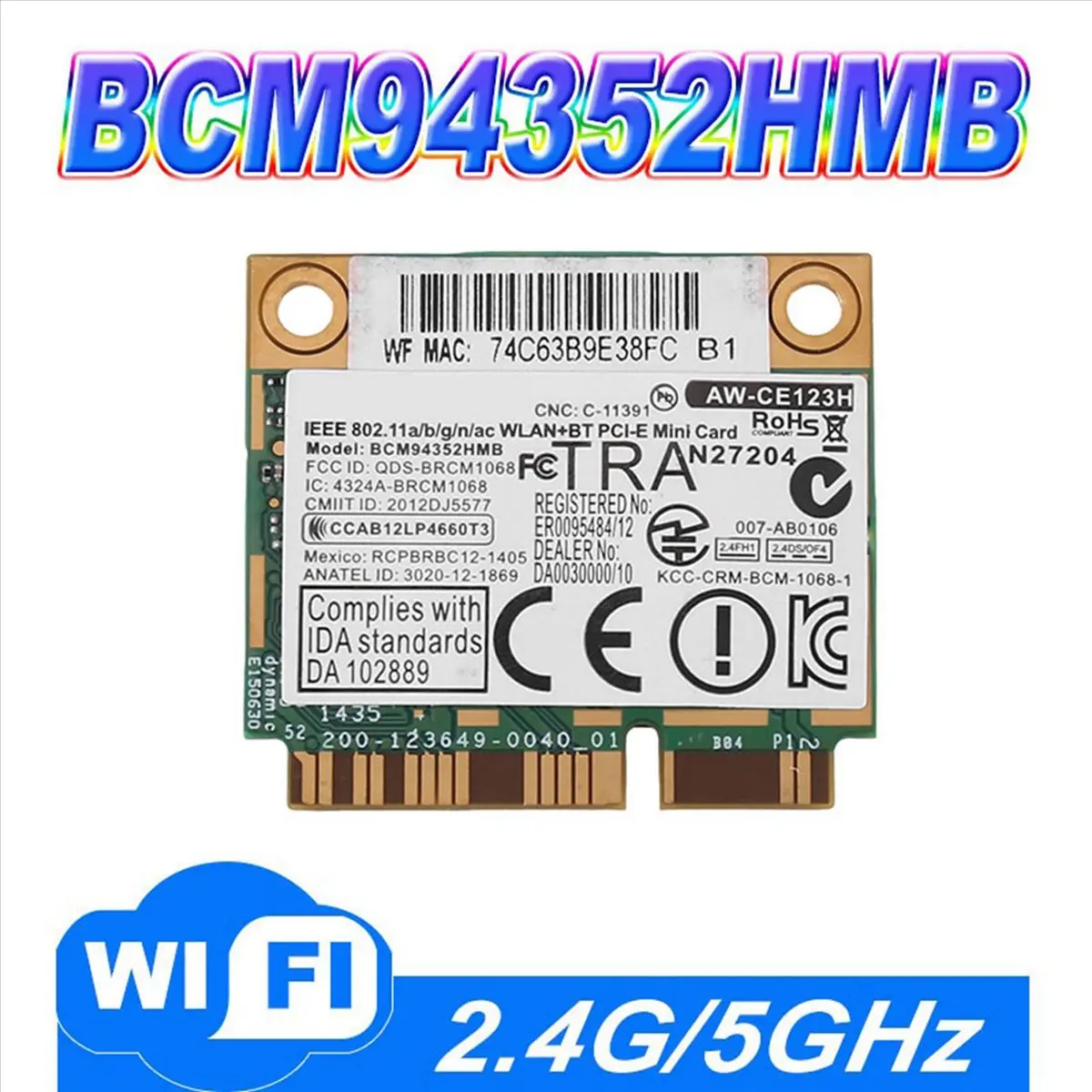 AzureWave BCM94352HMB WIFI 카드 미니 PCIe 802.11AC 867Mhz 무선 WIFI WLAN 블루투스 카드용으로 적합합니다.