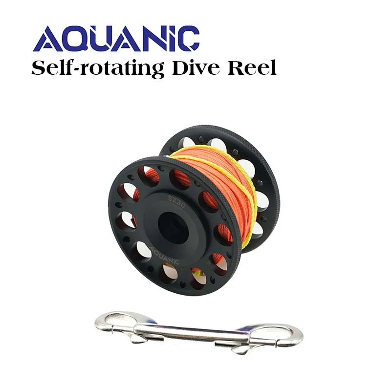 Scuba Diving Aluminum Alloy Spool Finger Reel For Smb Safe Equipment  Accessory Cave Fishing 15m 30m Nylon Line With snap hook