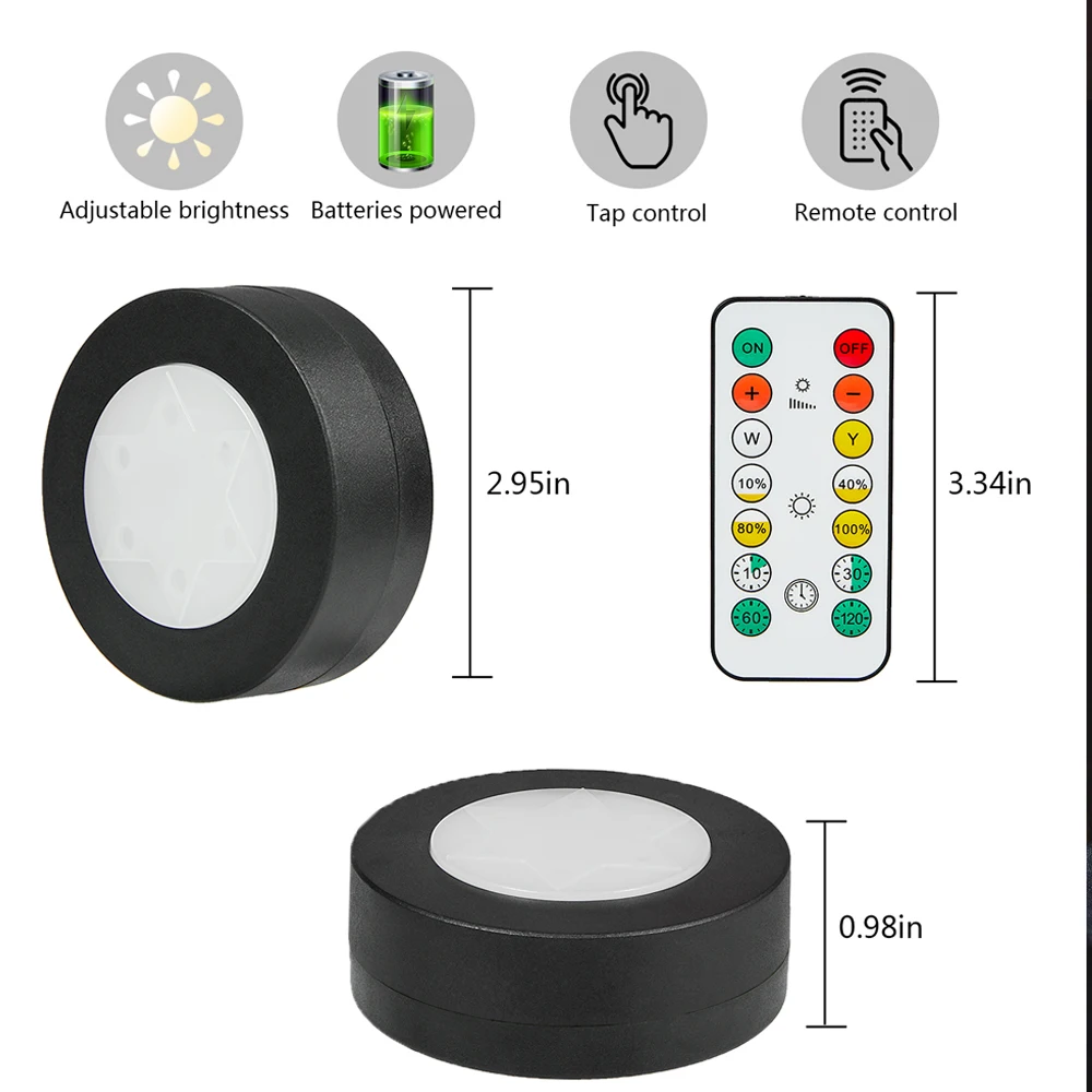 Round LED Cabinet Closet CCT Under Furniture Dimmable Battery Powered Night Bedroom Wardrobe Lighting Remote Control led night light led cabinet light cabinet lights led cabinet lights under cabinet light