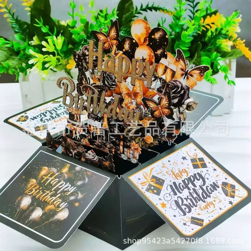 New Colorful HAPPY BIRTHDAY 3D Card Creative Handmade Hollow Paper Carving Birthday Card 3D Box