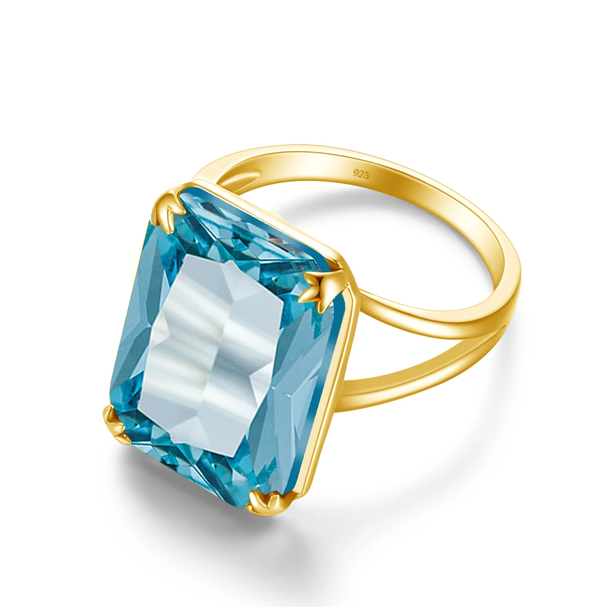 Classic Aquamarine Ring 925 Sterling Sliver Rings For Women Gold Plated Gemstone Vintage Party Gift Female Fine Jewelry