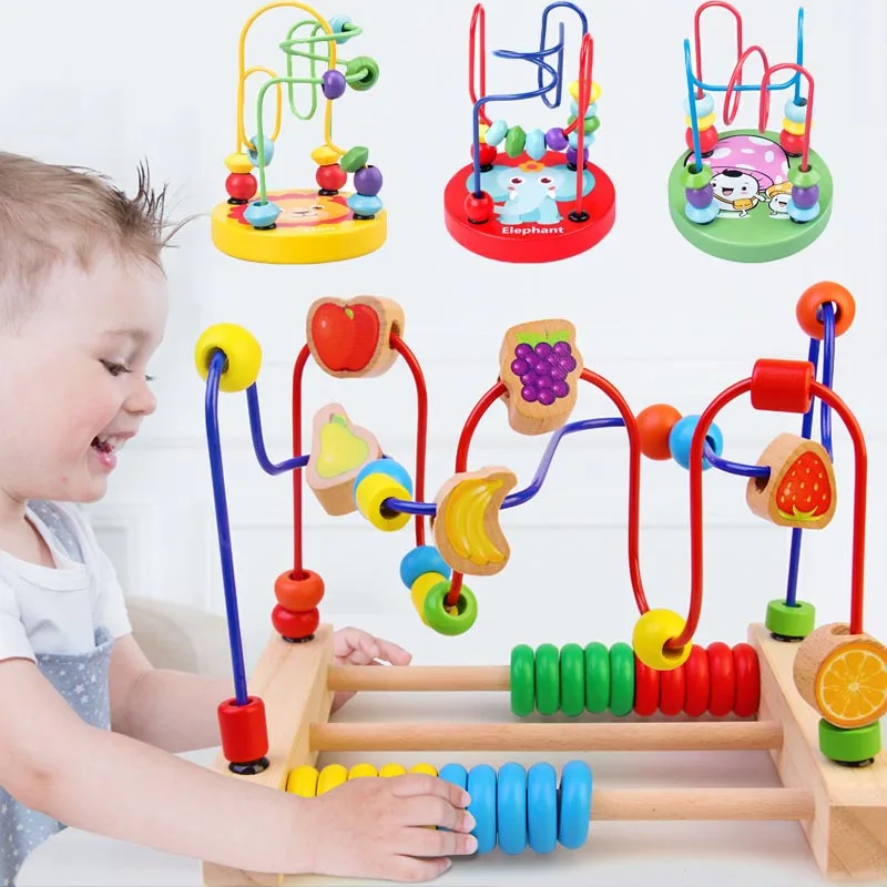 Montessori Wooden Toys Wooden Circles Bead Wire Maze Roller Coaster Toys Educational Wood Puzzles Boys Girls Kid Toy 6 Months