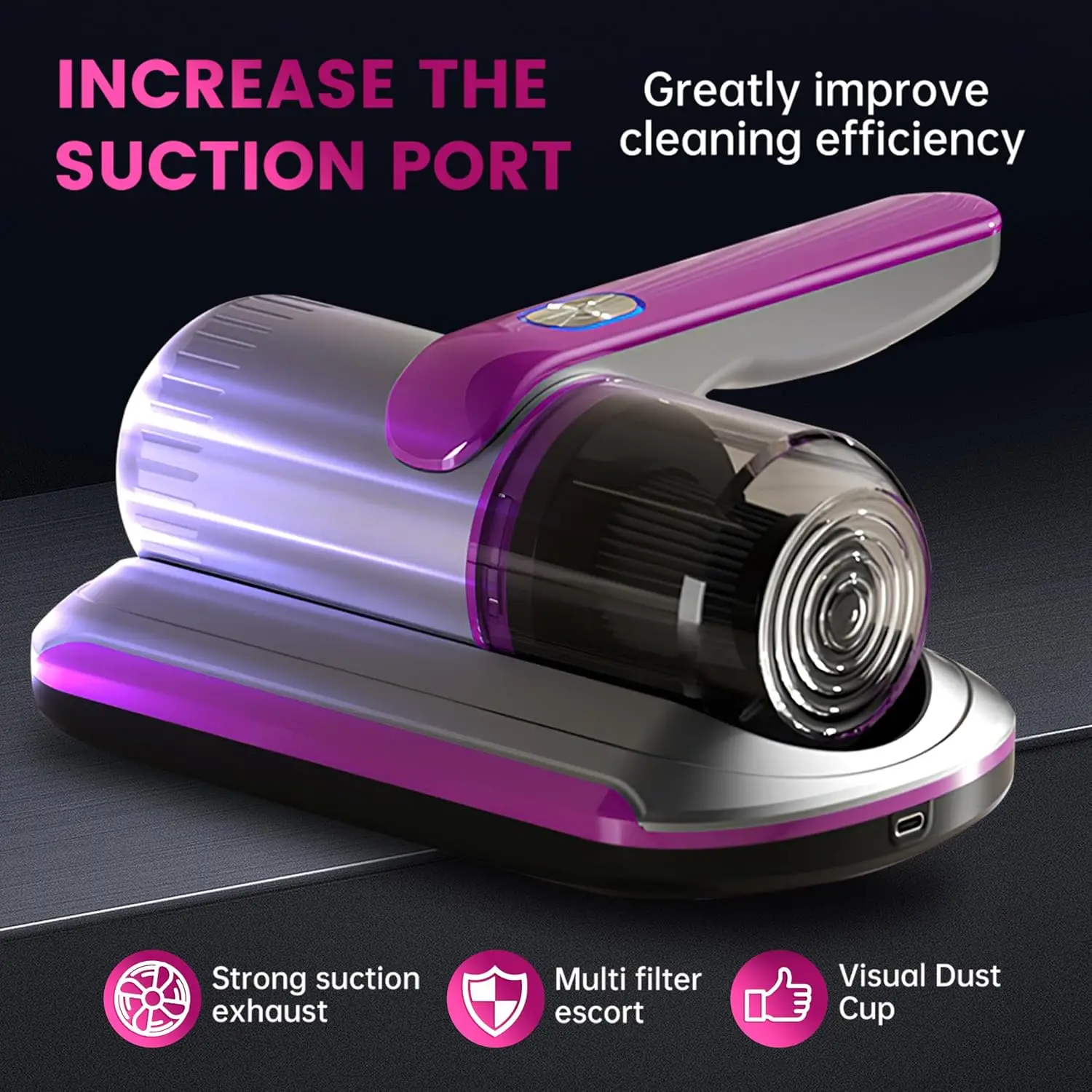 Mattress Vacuum Cleaner, Wireless Handheld Bed Vacuum Cleaner With UV-C Light, HEPA Filter and Ultrasonic Vibration, 12KPa