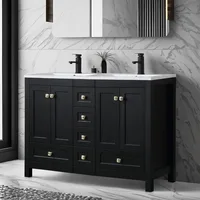 Bathroom Organizers, Bathroom Vanities Cabinet With Sink Combo Set, Undermount Double Resin Sink Thickened Wood, Matte Black Fau 1