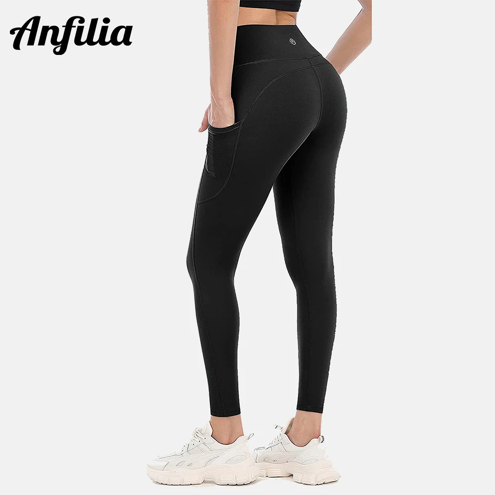 

Женские леггинсы Anfilia для йоги, фитнеса, спортзала, спортивная одежда, эластичные леггинсы с высокой талией и карманами, спортивные тренировочные штаны