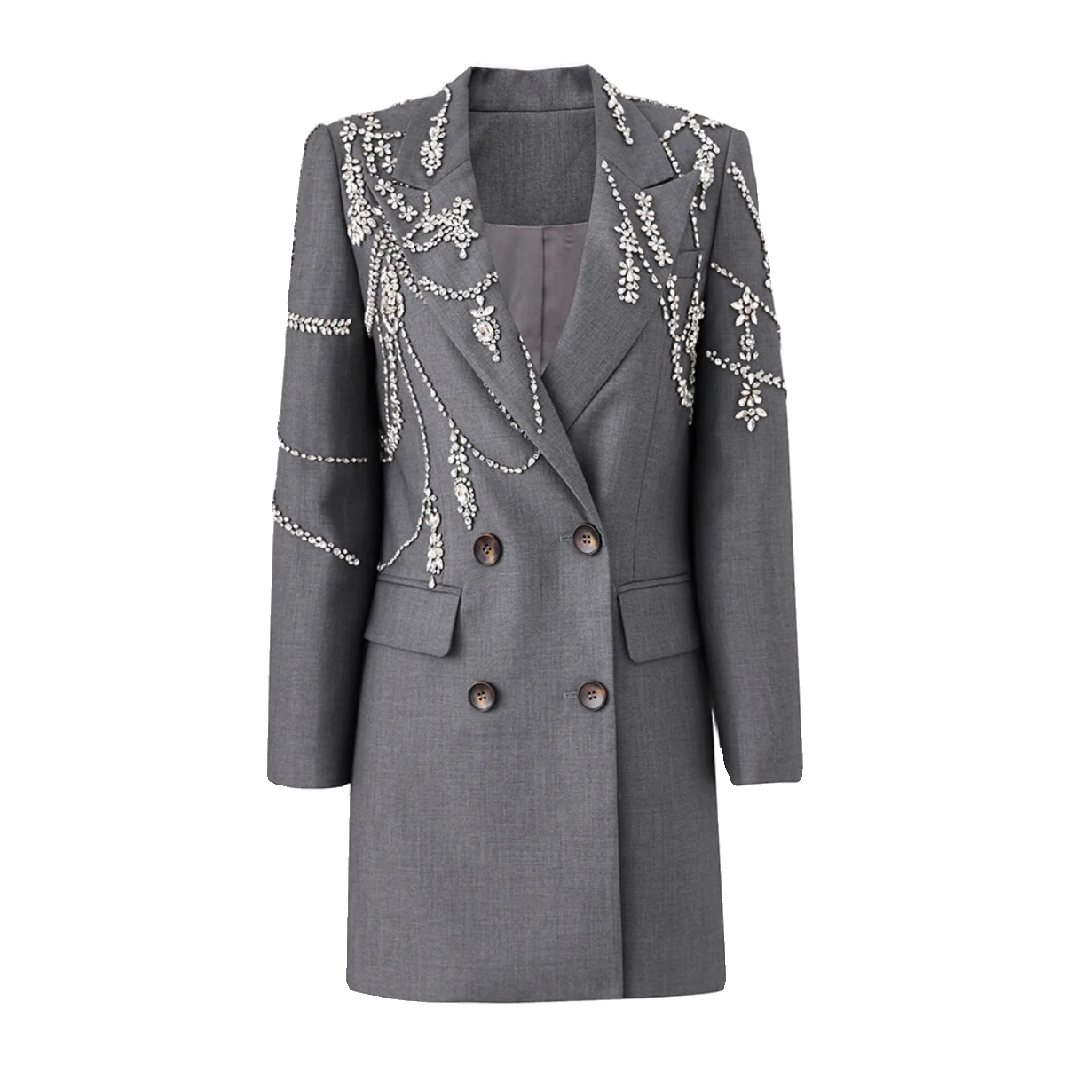 Women's Designer Blazer Dress With Shiny Diamonds - Slim Fit Double Breasted Party & Office Wear