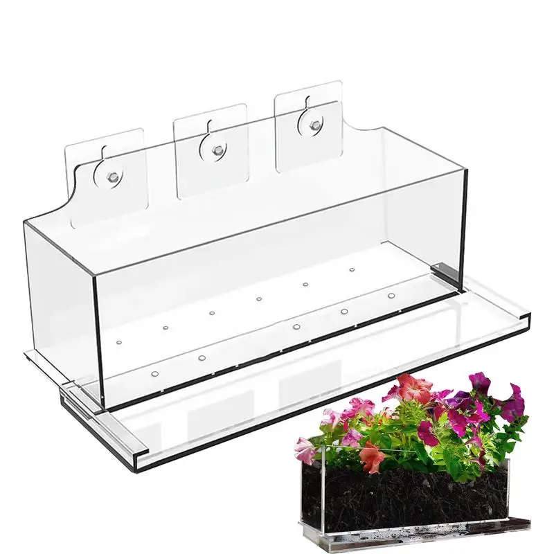 

Acrylic Window Box Planter Transparent Pots With Suction Cups for Balcony Courtyard Indoor Plants Patio Garden Succulent