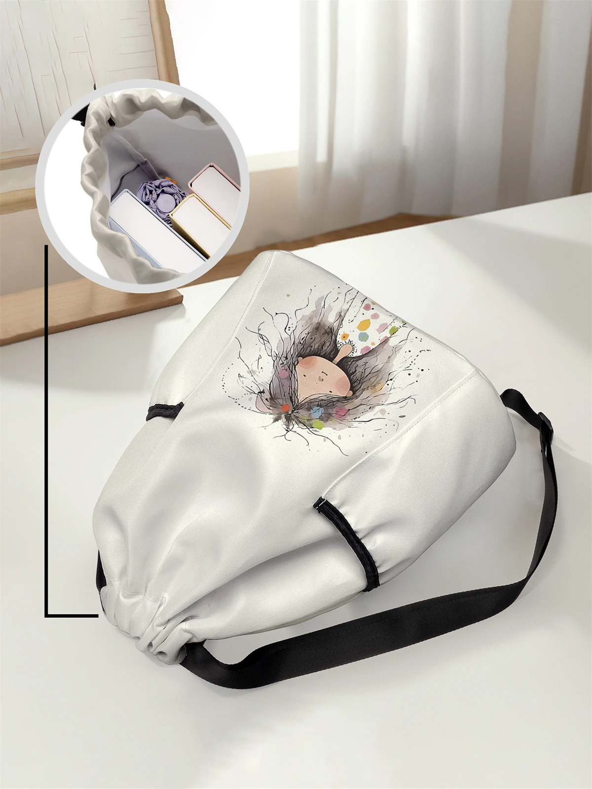 Girl Pattern Drawstring Backpack - Large Capacity Durable Fitness Bag, Adjustable Shoulder Straps, Sports Beach Backpack