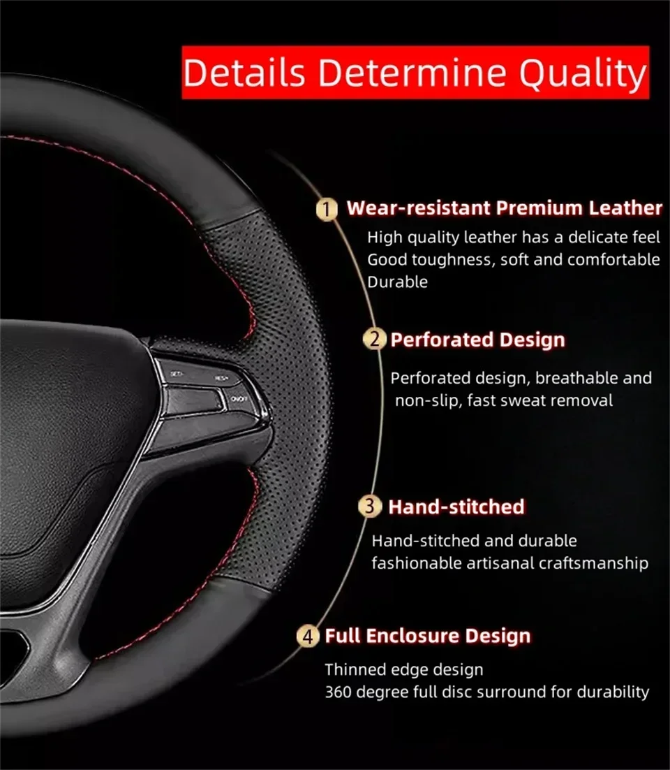Maßgeschneiderte Auto-Lenkradabdeckung für Dodge (SRT) Challenger 2015–2021, Ladegerät, Autozubehör, handgenähte Lenkfolie – Detail 1