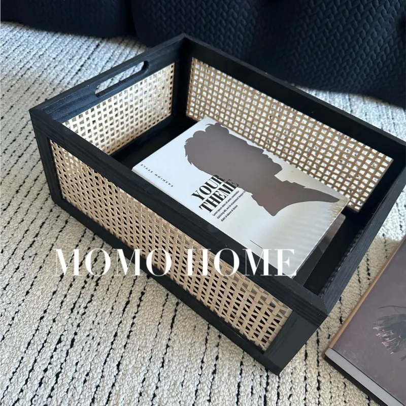 MOMO 일본 원목 보관 바구니, 검은 사각형 보관 상자, 모던 홈 보관 바구니