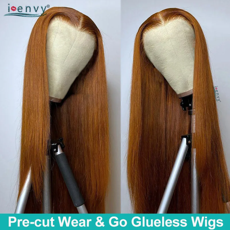 Bye Bye Knots Blonde Ginger Lace Front Wig 9X6 Glueless Wigs Human Hair Wigs Red Burgundy Bone Straight Wear Go Pre-Cut Lace Wig 3