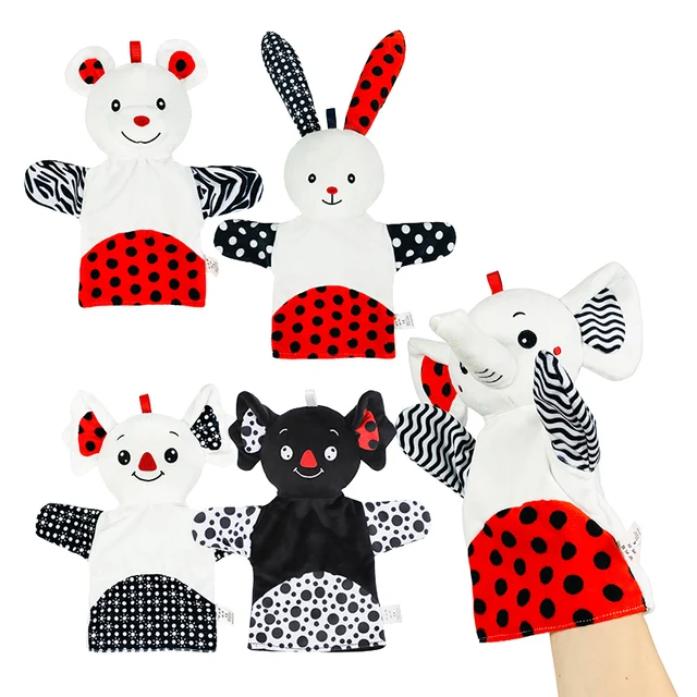Soft Plush Stuffed Baby Toys Black and white Hand Puppet Cartoon Animals Hand Doll For Girls Boys Parent-child Interactive Games 1