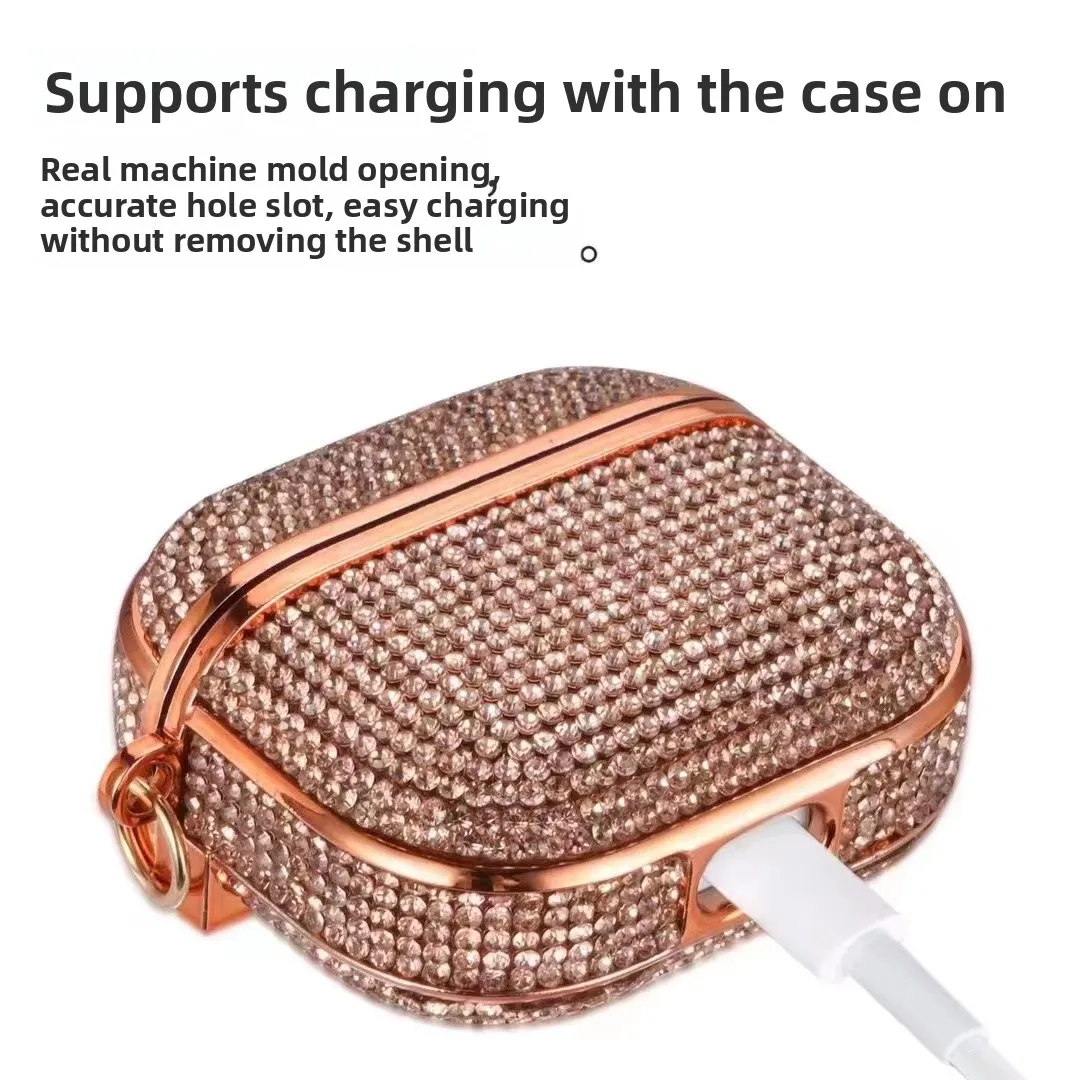 Deluxe Plated Sparkling Diamond Headphone Case with Keychain - Shockproof Earphone Cover