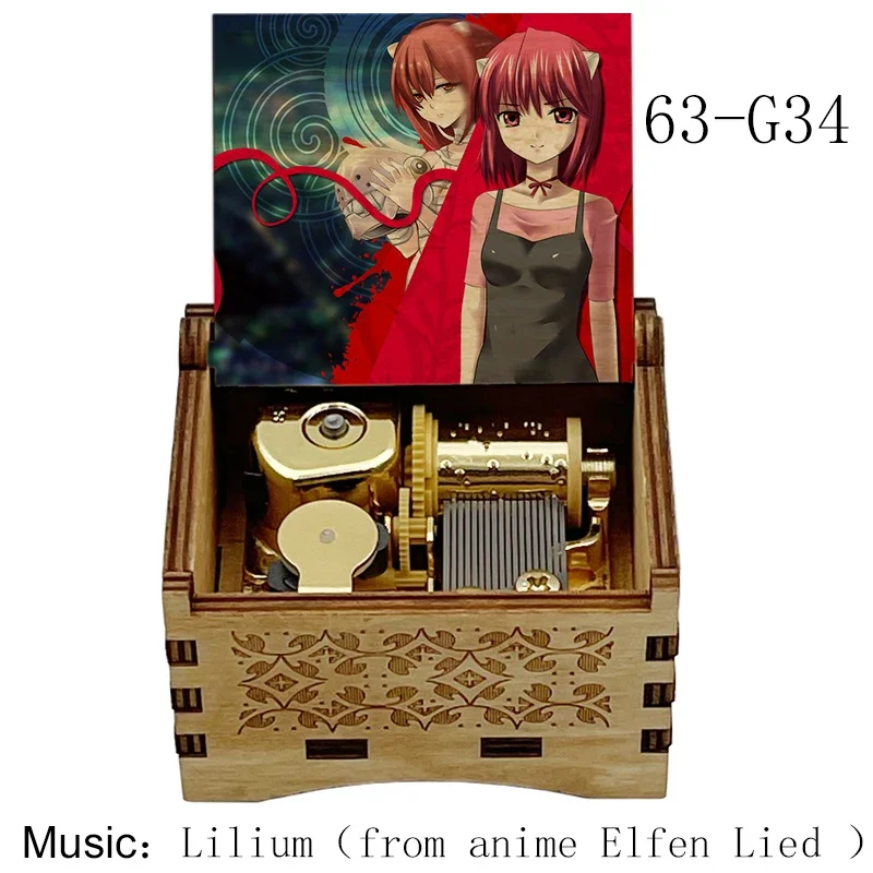 Wooden Wind Up Music Box golden music movement Elfen LIED Lilium kids mechanical toy  girlfriend christmas new year gift 2