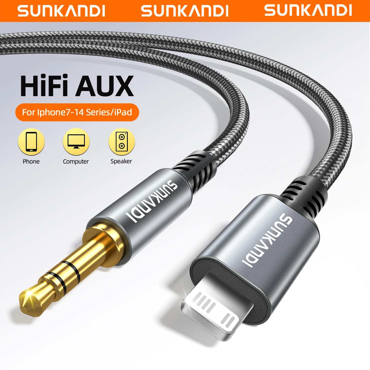 Premium SUNKANDI Lightning to 3.5mm AUX Stereo Audio Cable