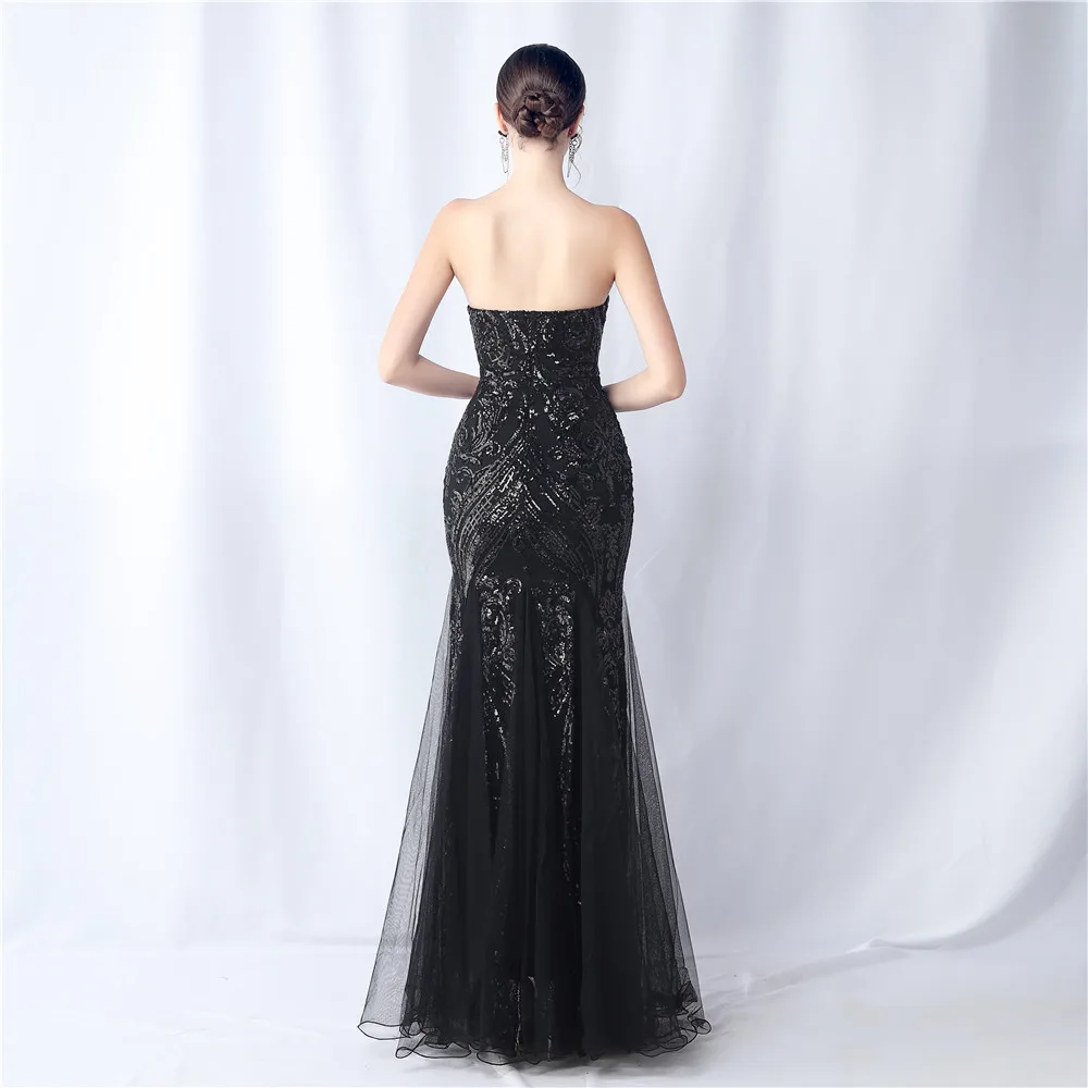Women's Strapless Sweetheart Neck Special Flower Sequined Lace Mermaid Evening Dress Wedding Gown
