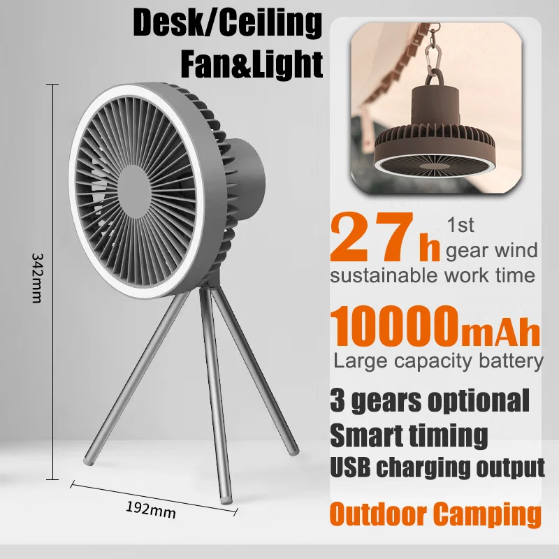 Multifunction Home Portable USB Chargeable Desk Stand Cooling Electric Mini Fan Night Light Outdoor Camping 10000mah battery