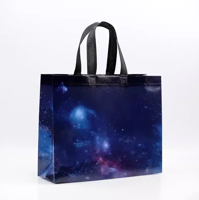 10PCS Rose Printing Packaging Shopping Bag Handle Waterproof Non Woven Fabric Gift Bags Black Clothing Store HandBag 6