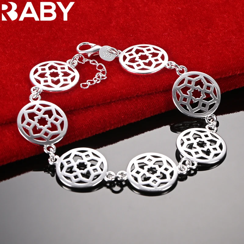 

URBABY 925 Sterling Silver Round Flower Chain Bracelet For Women Fashion Charming Jewelry Elegant Accessories Birthday Gift