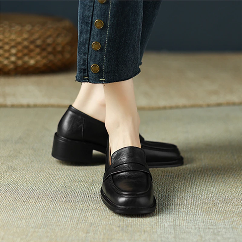 Black Leather Women's Loafers Platform Slip on Shoes for Women 2023 New Spring Autumn Casual Flats Shoes Woman Classics Style
