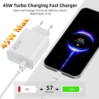Зарядное устройство, 45 Вт, адаптер для быстрой зарядки турбины ЕС, кабель типа C 6A для Xiaomi Mi 11T 10T POCO X4 X5 Redmi Note 15 Pro 15 14 — изображение 3