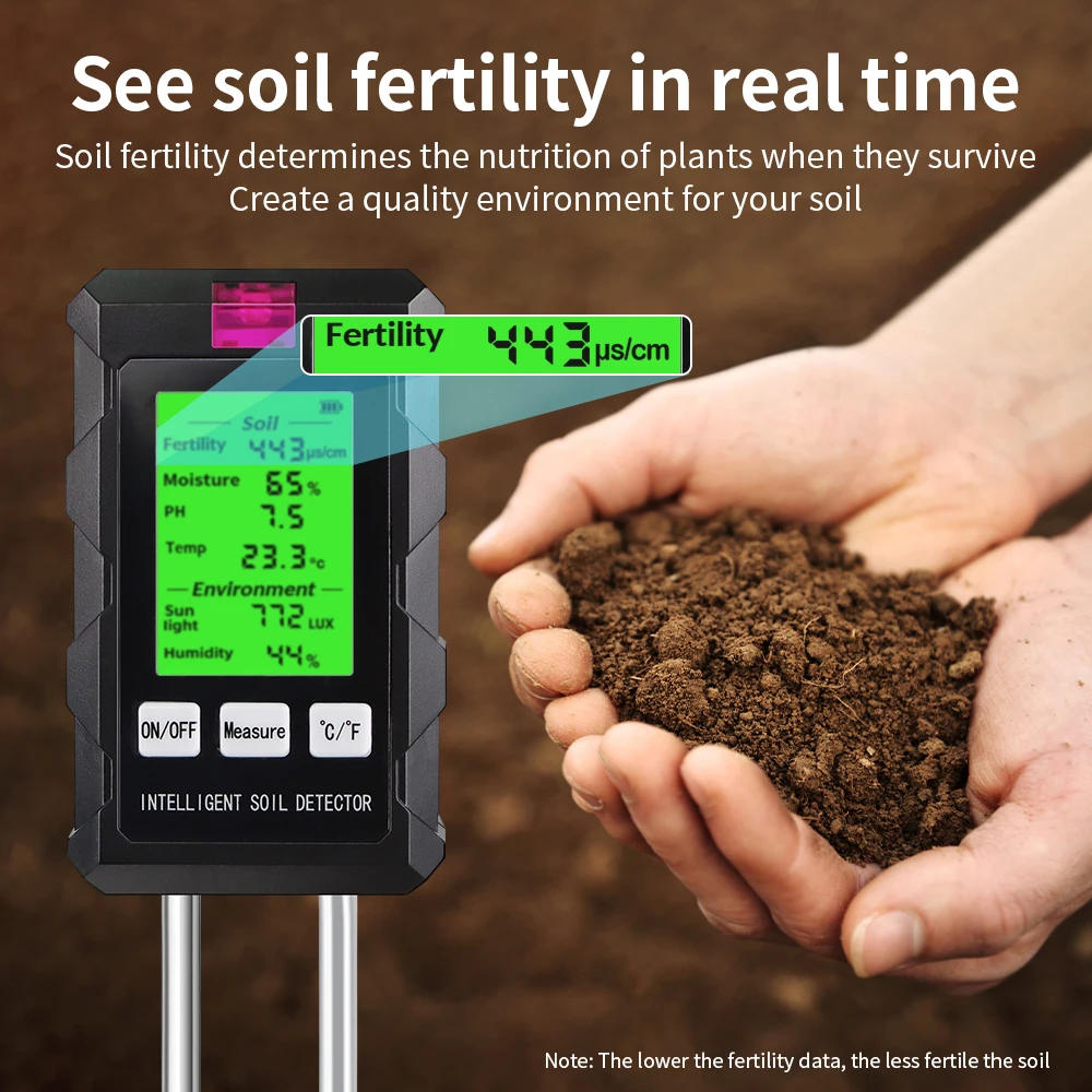 6 in 1 Soil Tester PH Temperature Humidity Meter Nutrient Moisture Fertility Meter Sunlight Air Moisture Detector for Gardening 3