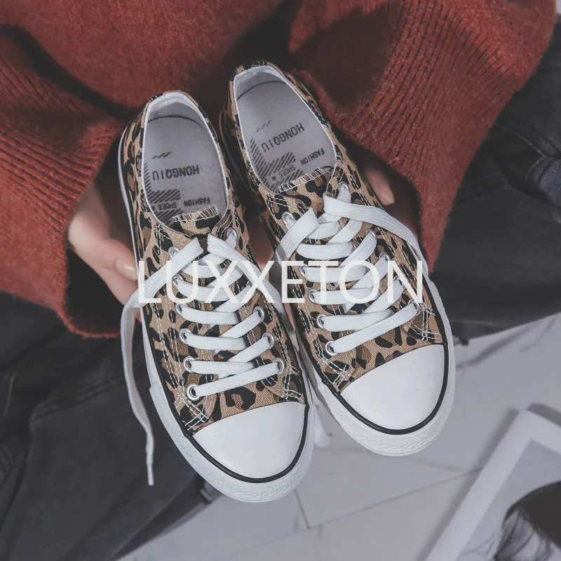 Women Sneakers Leopard Pattern High Top Canvas Harajuku Sports