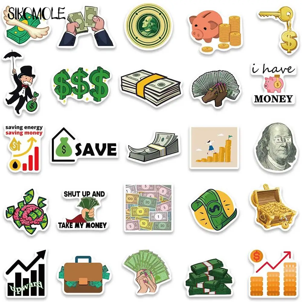 10/30/50PCS Cartoon Gold Coins Money Stickers Kawaii For DIY