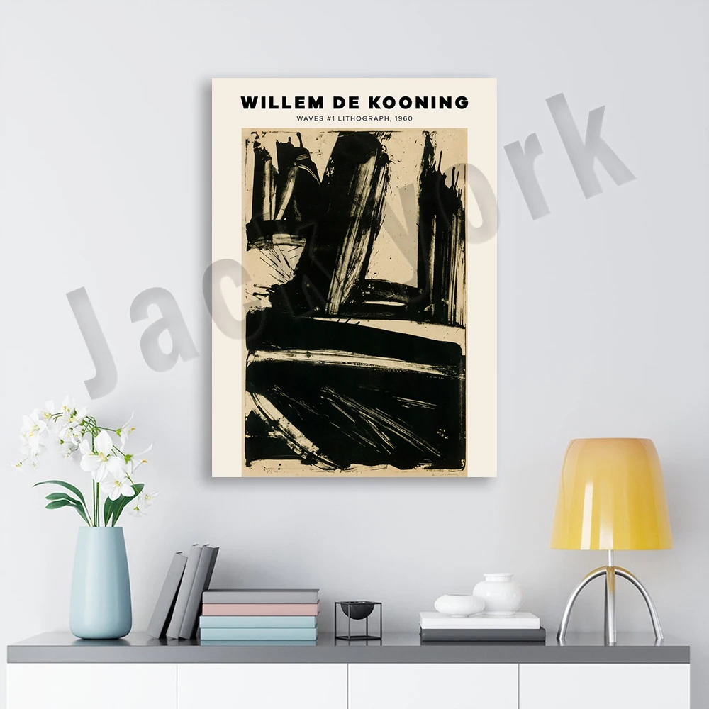 Willem De Kooning Print Art, Kooning Poster, Pollock Prints, Abstract Art Pollock Exhibition Poster Canvas Print