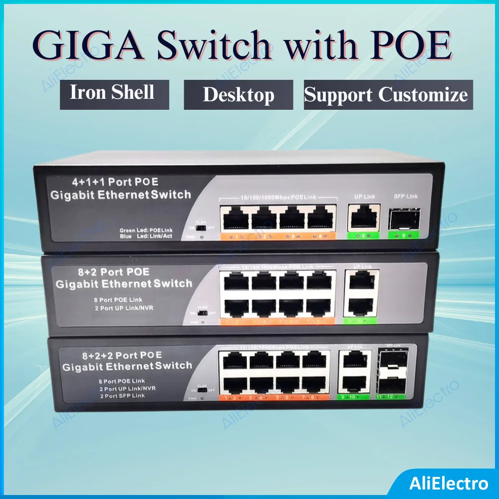 

10/100/1000Mbps POE Gigabit Switch Ethernet Switch with SFP Slot Fiber Network Switch for IP Camera/Wireless AP AI Smart Switch