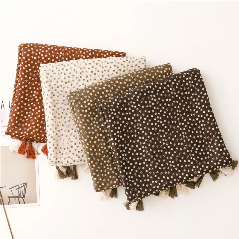 Herbst Mode Polka Floral Quaste Viskose Schal Schal Dame Hohe Qualität Wrap Pashmina Stola Bufandas Muslim Hijab Caps 180*90Cm – Detail 1