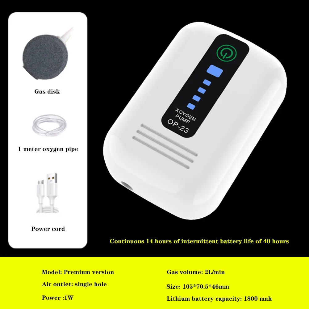 Aquarium Air Pump Portable Usb Oxygen Compressor Rechargeable for Fish Tank Outdoor Fishing