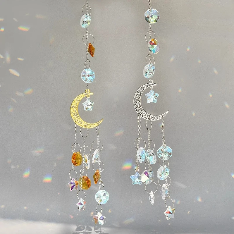Crystal Wind Chimes sun catcher crystal pendant sun catchers Hanging Suncatcher Moon Catcher Pendants Sun-Shaped Hanging Rainbow Chaser Indoor Wall Garden Decoration
