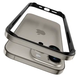 Premium Metal Bumper with Soft Inner Cover - Sleek Protective Frame Phone Case - iPhone 15 Plus (GRAY)