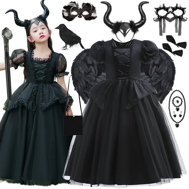 Детское малефикантное платье Disney для девочек, Сказочная королева зла, костюм на Хэллоуин, детская одежда для демона, королевы, карнавал, черный цвет 1