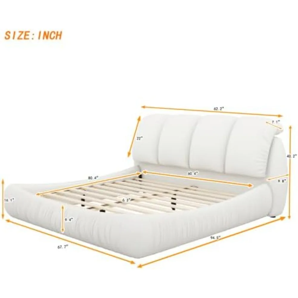Luxury Upholstered Platform Bed with Thick Headboard,Leather Queen Bed with Oversized Padded Backrest,Platform Bed Frame 2